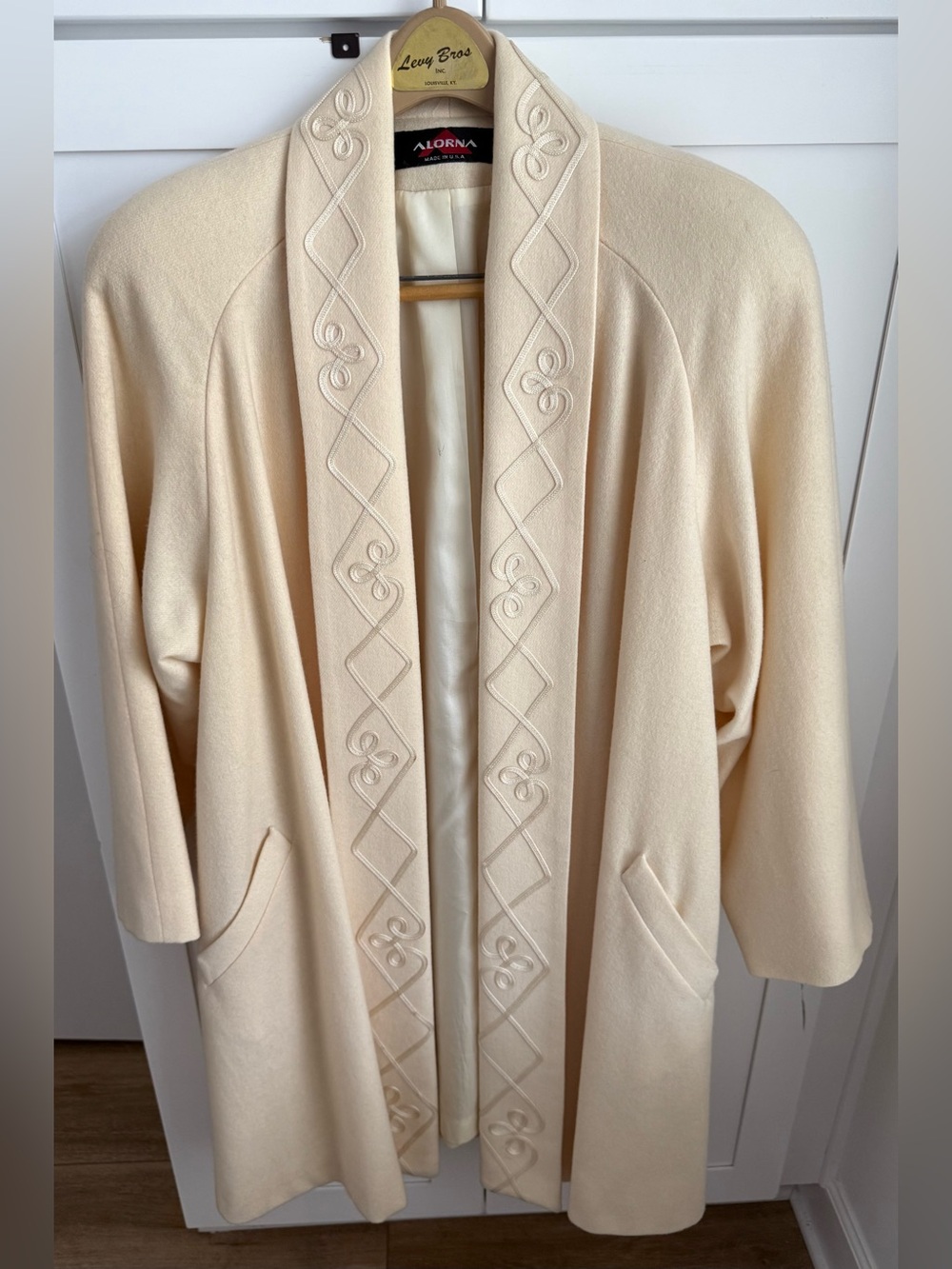Cream Embroidered Open-Front Coat